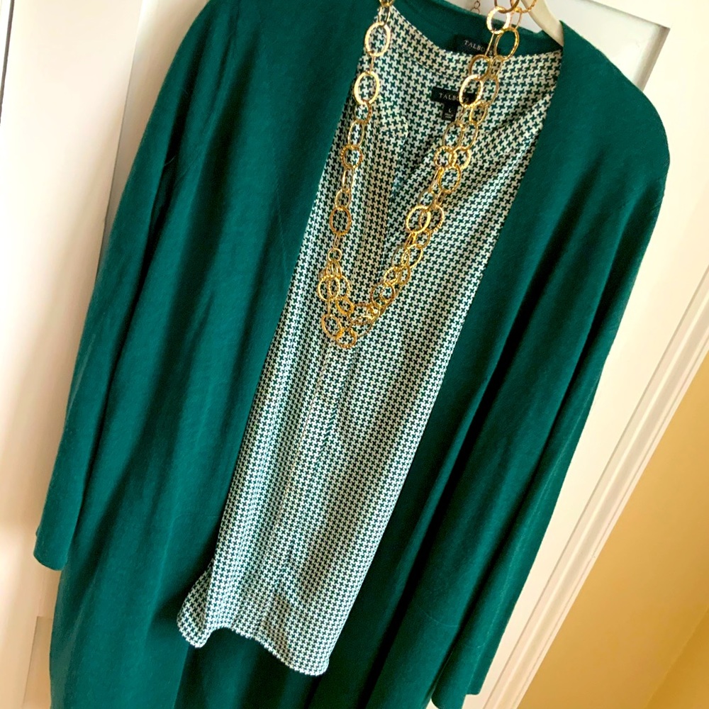 Talbots Green Merino Wool Sweater & Blouse Set